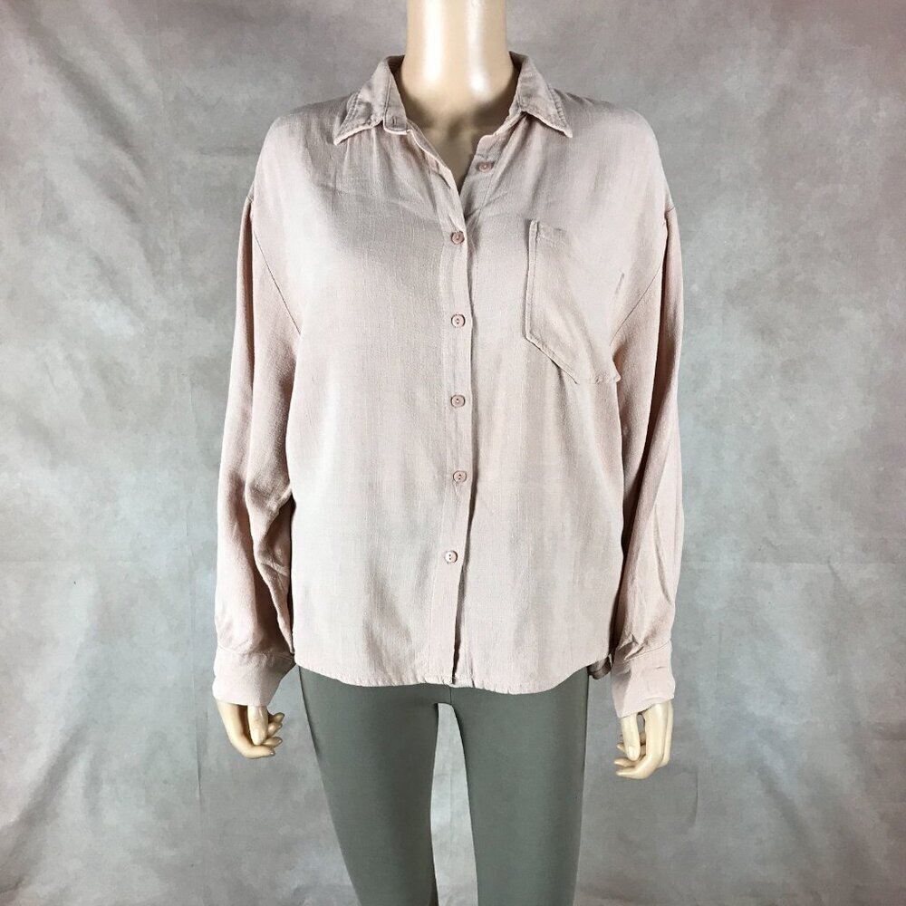 LUCCA Light Pink Cotton Linen Button Down Shirt SMALL